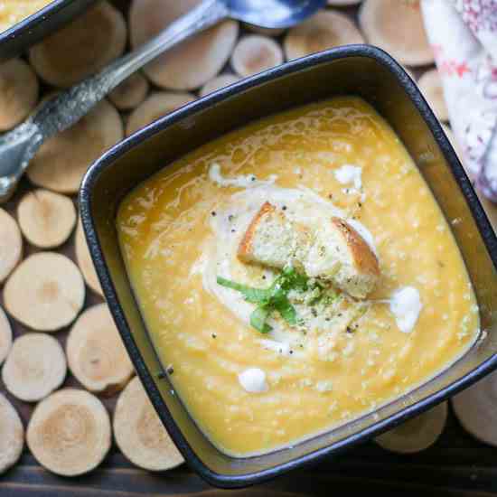 Sweet Potato, Split Pea, Corn Chowder