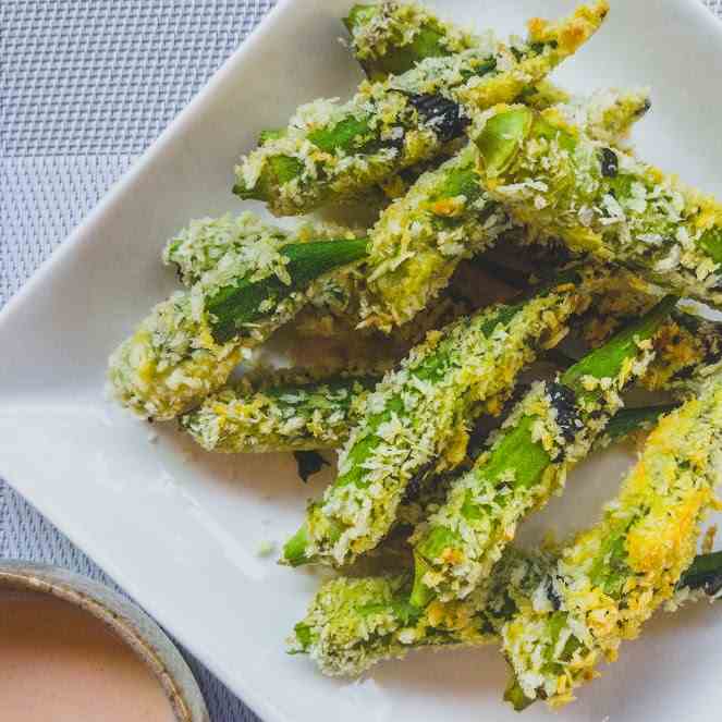 Fried Okra with Sriracha Mayo