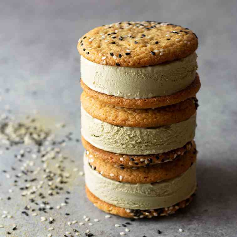 Sesame Matcha Ice Cream Sandwiches