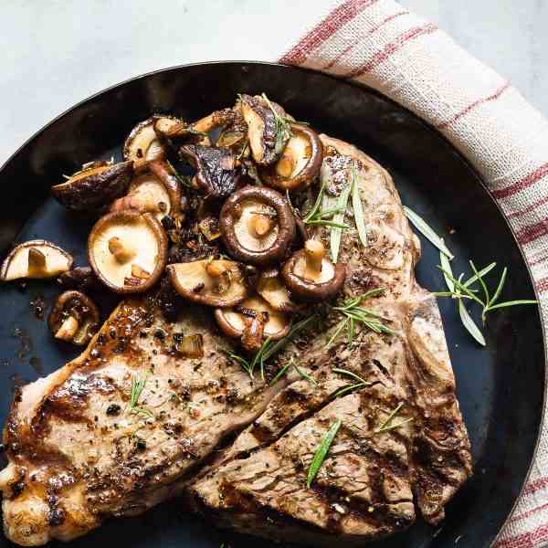 porter house steak with mushrooms