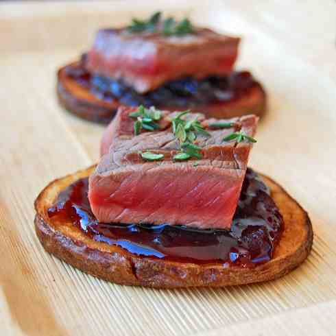 One bite beef with frite and shallot jam