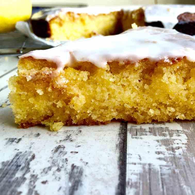 Gluten free lemon drizzle polenta cake