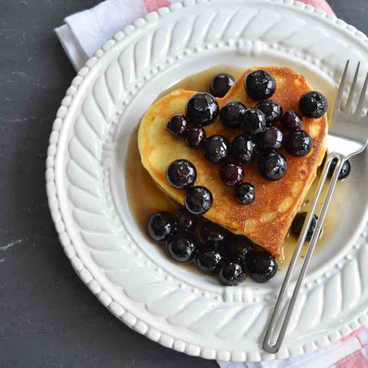 Heart Pancakes with Blueberry Syrup