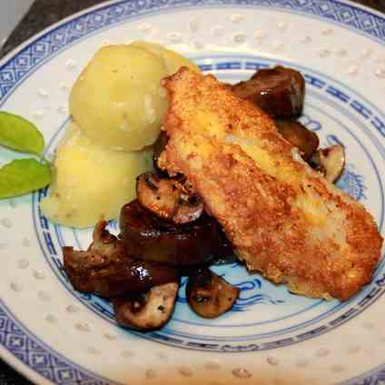 Polenta-crusted Fish fillets on Vegetables