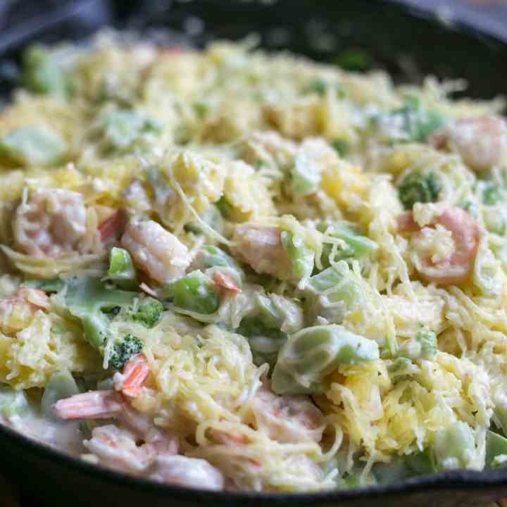 Broccoli Shrimp Spaghetti Squash Alfredo