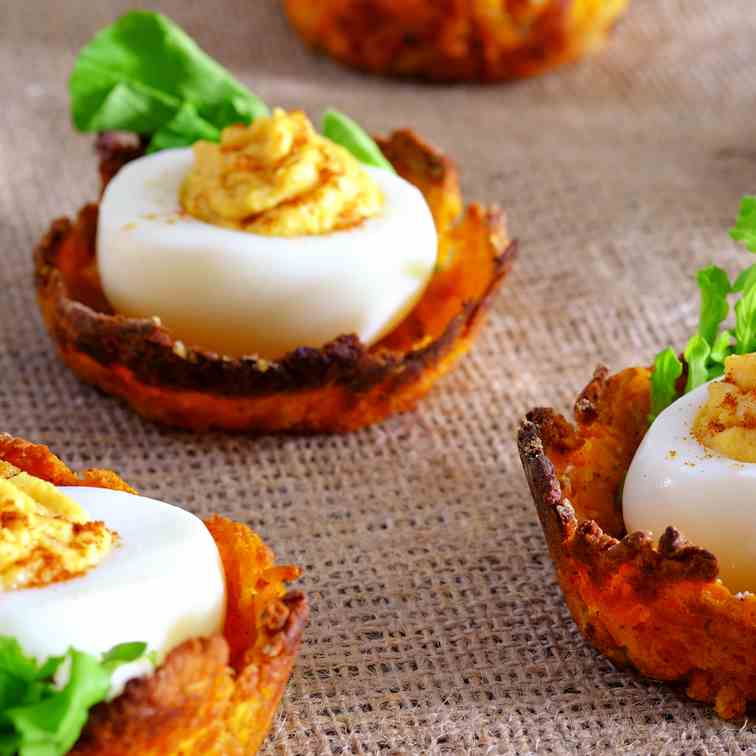 Low-Fat Deviled Eggs on Sweet Potato Nests