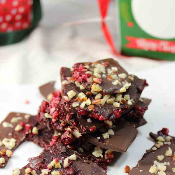 Raspberry Hazelnut Dark Chocolate Bark