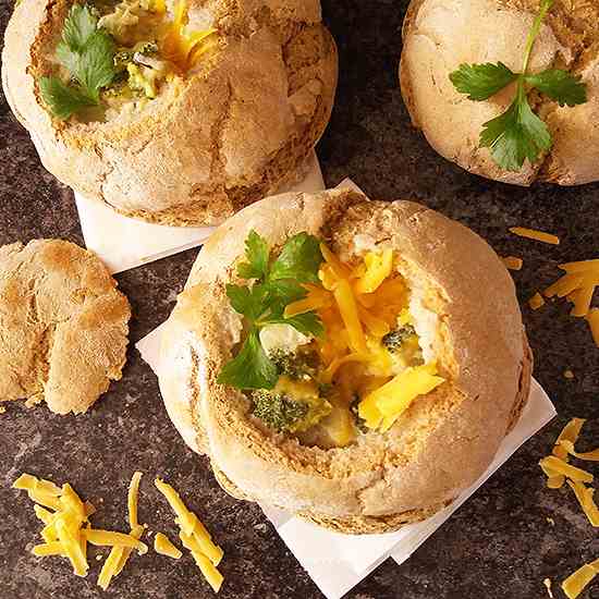 Cheesy Broccoli Soup in Bread Bowl from Sc