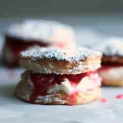 Vanilla cream puffs with rhubarb compote
