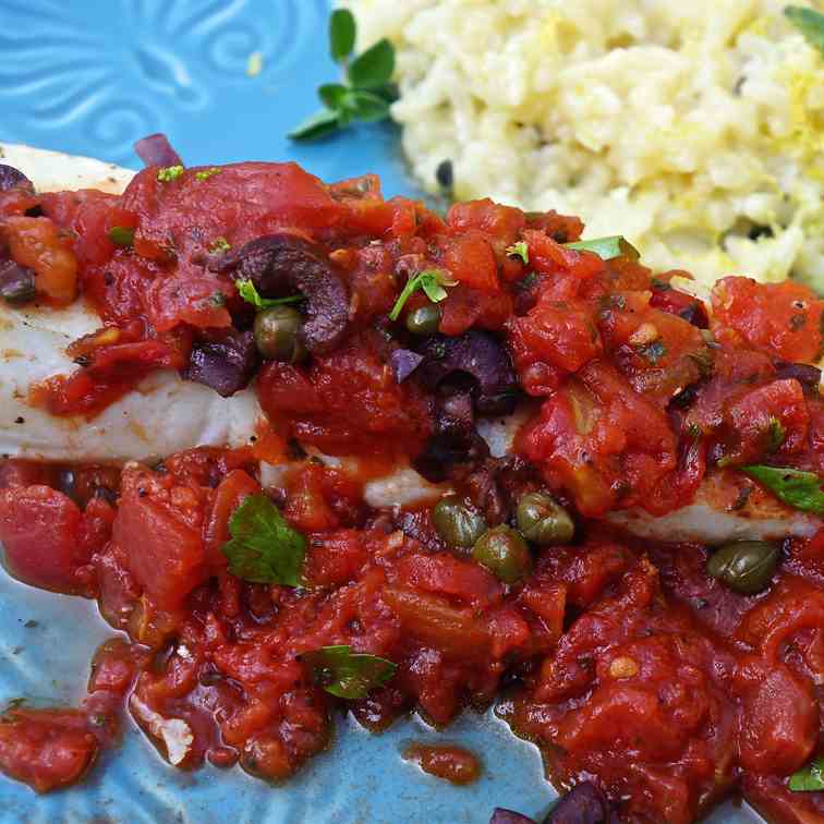 Halibut with Homemade Tomato Sauce