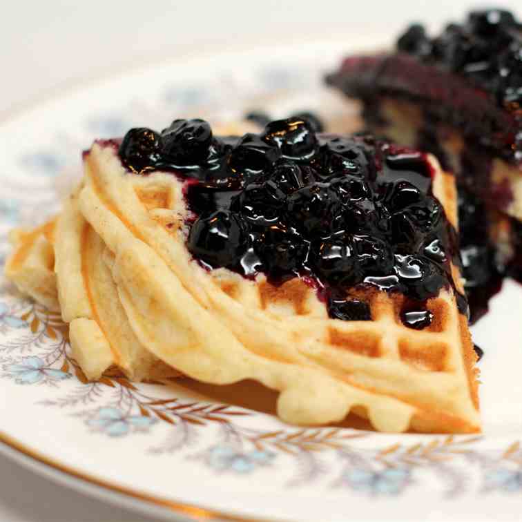 Lemon Ricotta Waffles with Blueberry Sauce