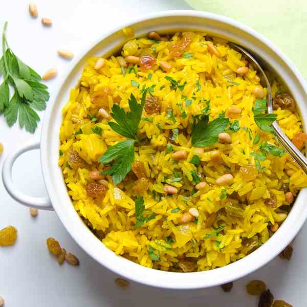 jeweled yellow rice and pignoli