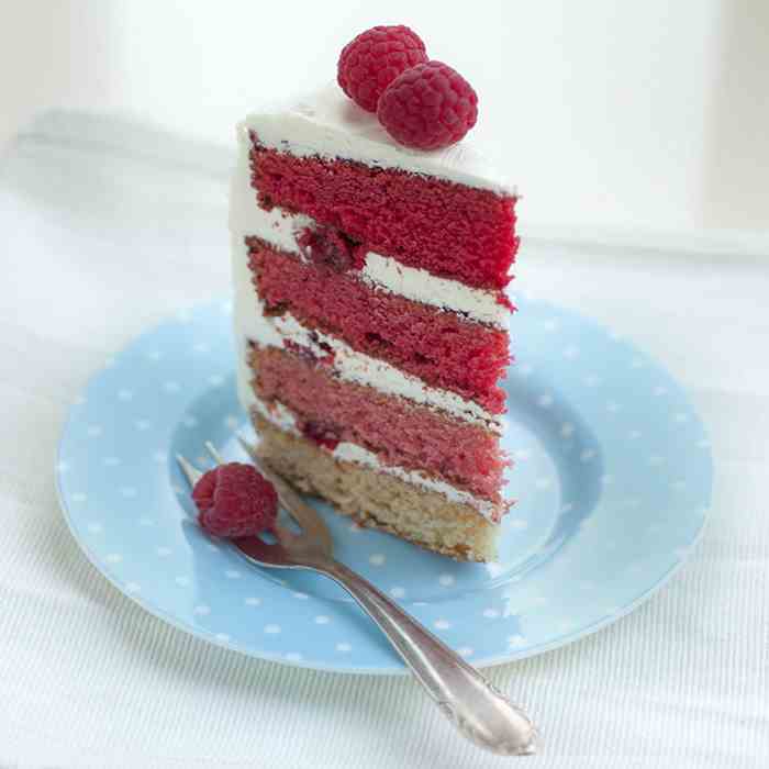 Ombre cake with raspberries and praline