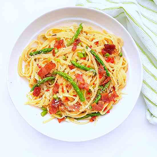 Asparagus Pasta w-Bacon - Lemon