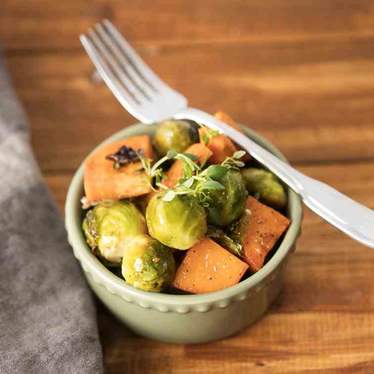 Roasted Sweet Potatoes and Brussel Sprouts