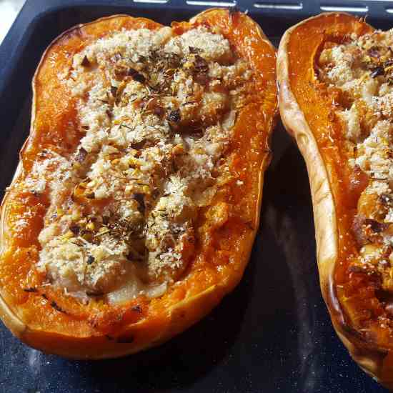 Vegan chickpea stuffed butternut squash