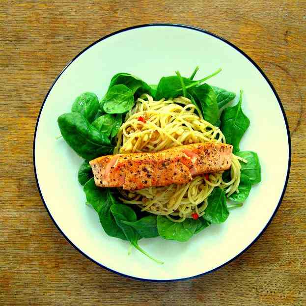 Salmon Spaghetti with Scotch Bonnet