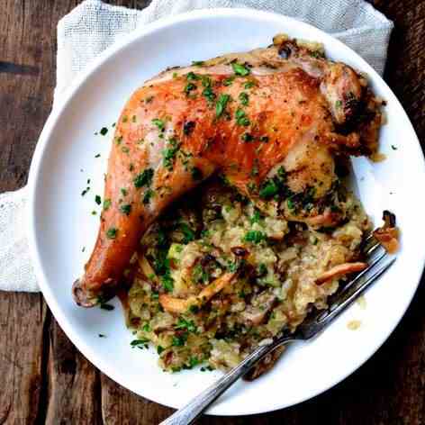 Roast Chicken on Wild Mushroom Rice