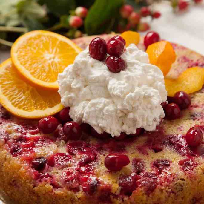 Upside-Down Cranberry Orange Cornmeal Cake