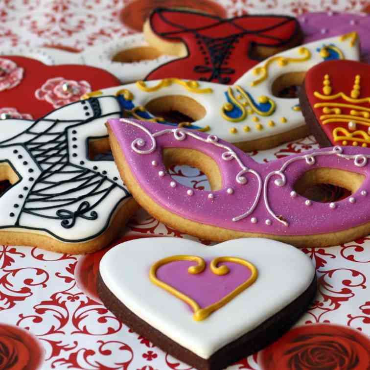 Valentine and Carnival decorated cookies