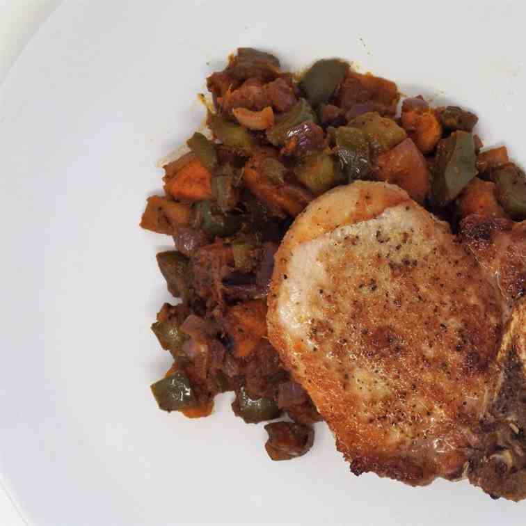 Pork Chops and Sweet Potato Hash