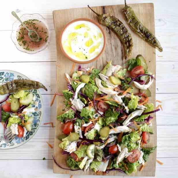 Chicken Salad, Salsa and Charred Green Pep