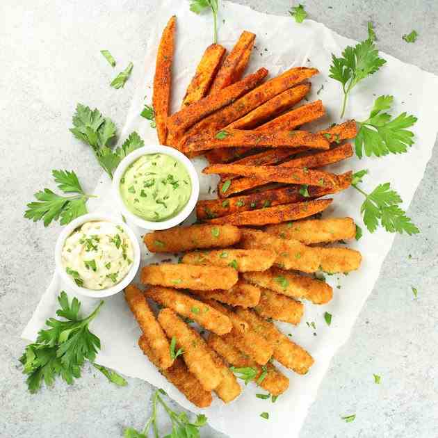 Fish Sticks with BBQ Sweet Potato Fries