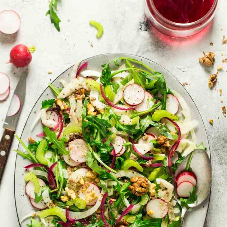 Vegan fennel salad with walnut dressing