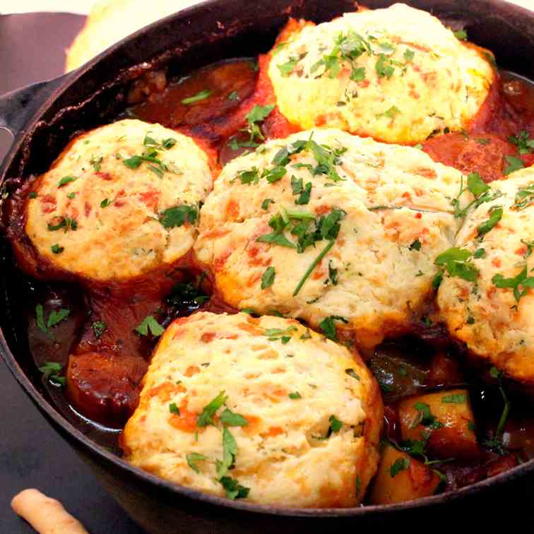 Irish Stew with Cheese bread roll topping