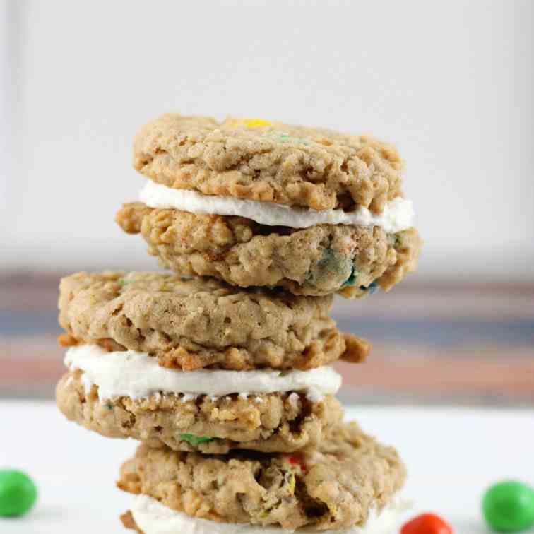 M&M Oatmeal Cookie Sandwiches