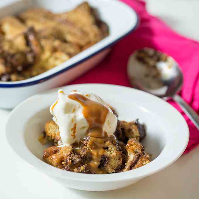 Caramel and Nutella Bread Pudding