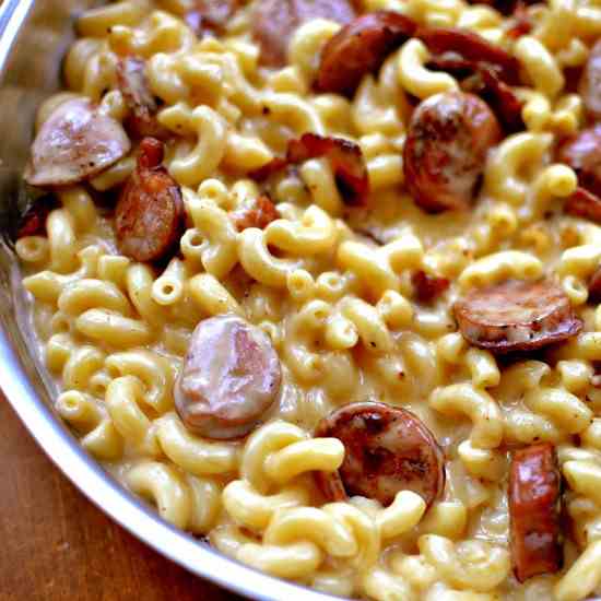 Bacon Chicken Sausage Macaroni and Cheese