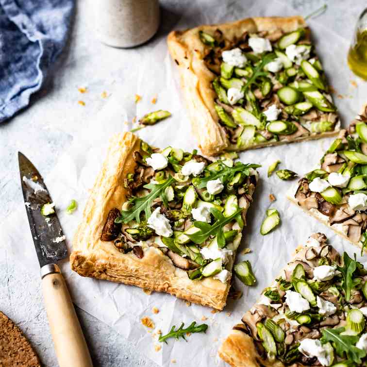 Goat Cheese Mushroom Asparagus Tart