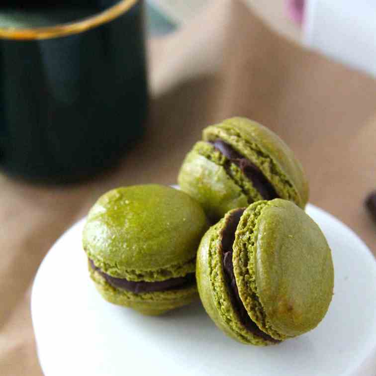 Matcha Dark Chocolate Macarons