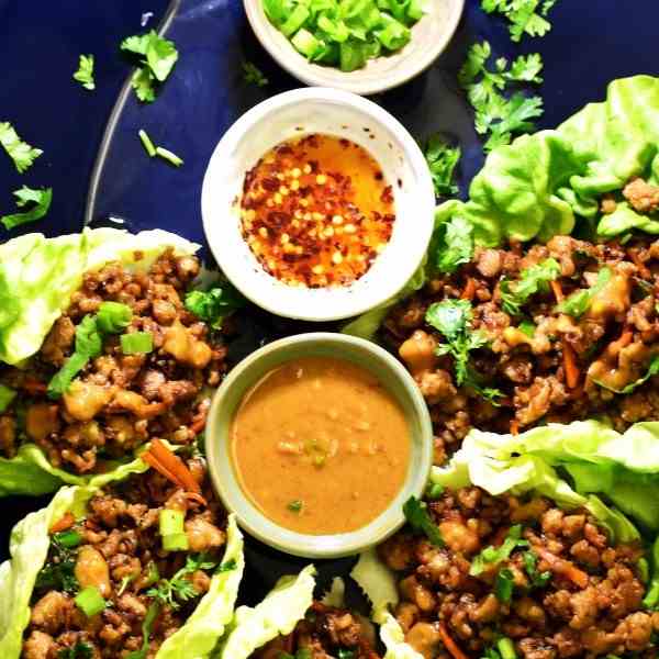 Chicken Lettuce Wraps with Peanut Sauce