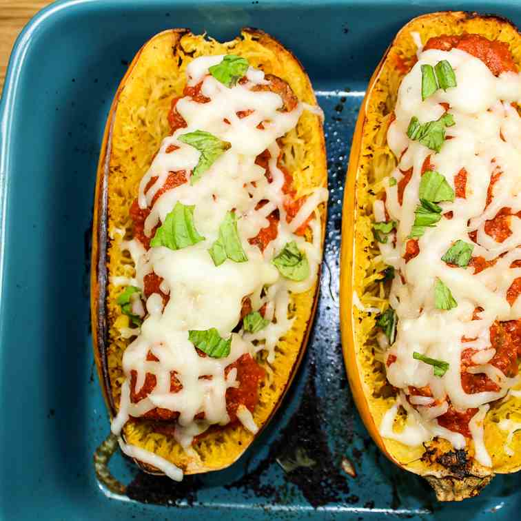 Meatball Stuffed Spaghetti Squash