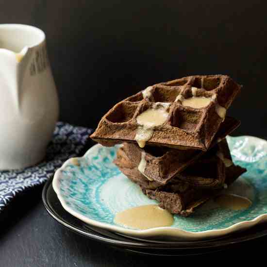 Chocolate Waffles w-Whiskey Butter Sauce