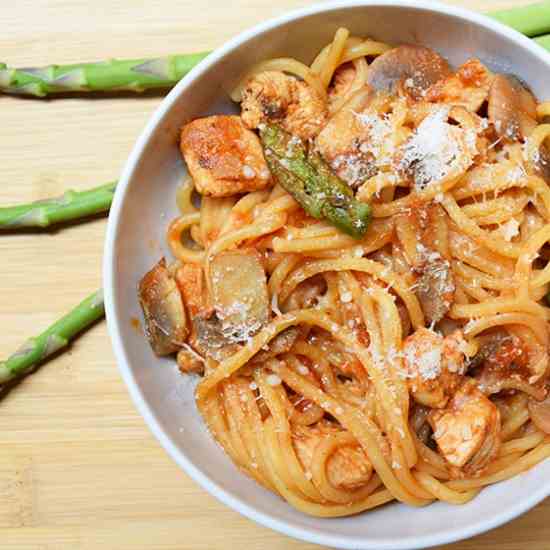 Chicken Mushroom And Asparagus Spaghetti