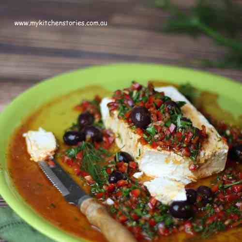 Feta cheese "dip" with tomato & chilli