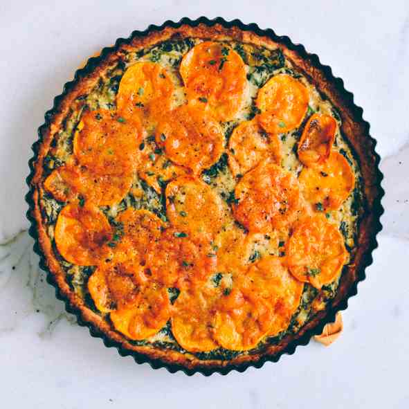 CHEESY KALE SWEET POTATO TART