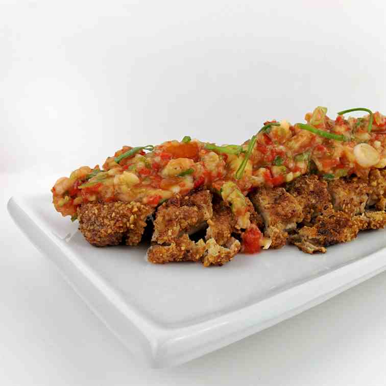 Almond crusted pork with banana salsa