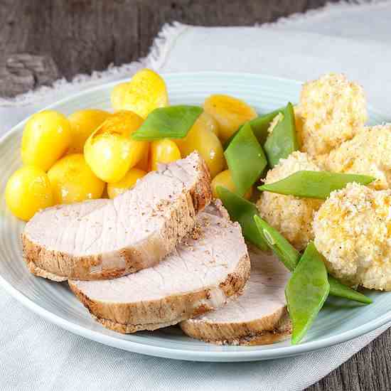 Pork roulade with baked cauliflower and ba