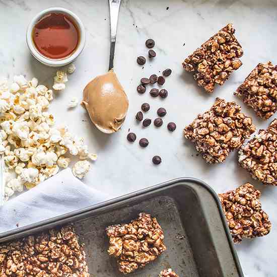 Chocolate Peanut Butter Popcorn Bars