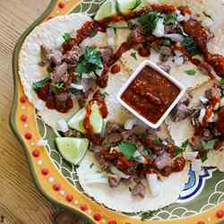 Taquitos de Lengua with Salsa Roja