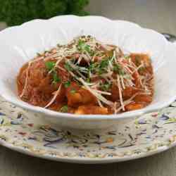 Meatballs with Pasta in Tomato Soup