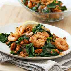 Collards with Chorizo and Shrimp