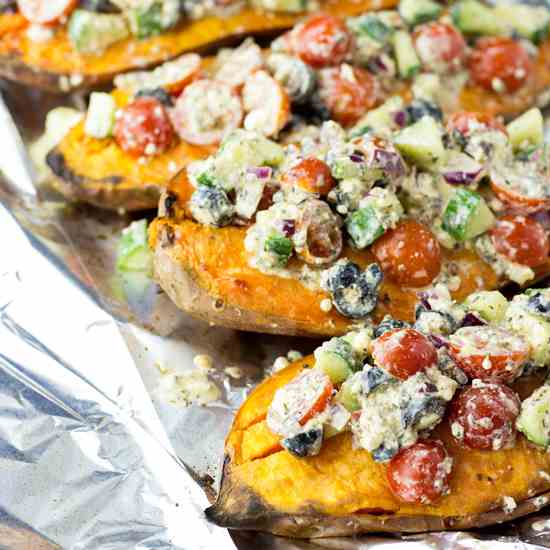 Baked Sweet Potatoes with Feta Salad