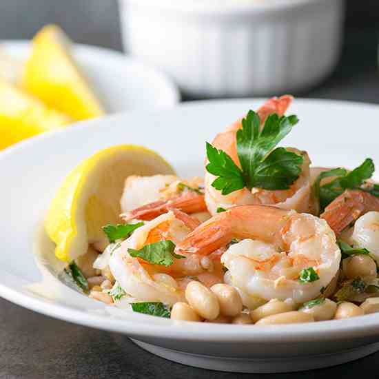 Lemony Shrimp with White Beans and Farro