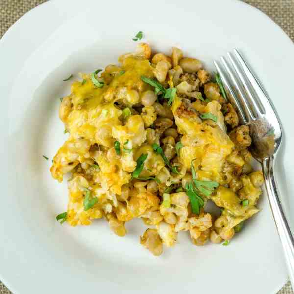 Cheesy Cauliflower Chorizo Casserole