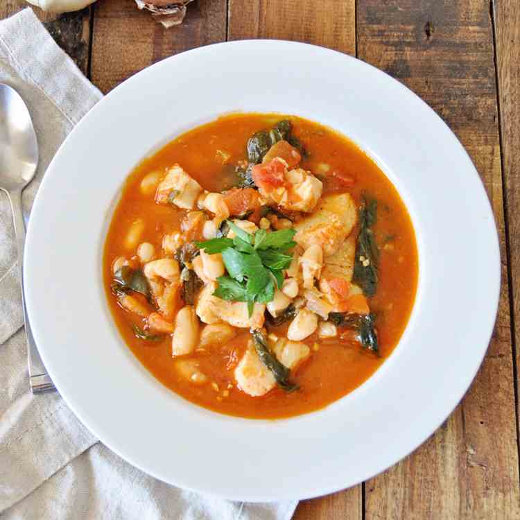 White Bean - Spinach Stew with Spanish Cod